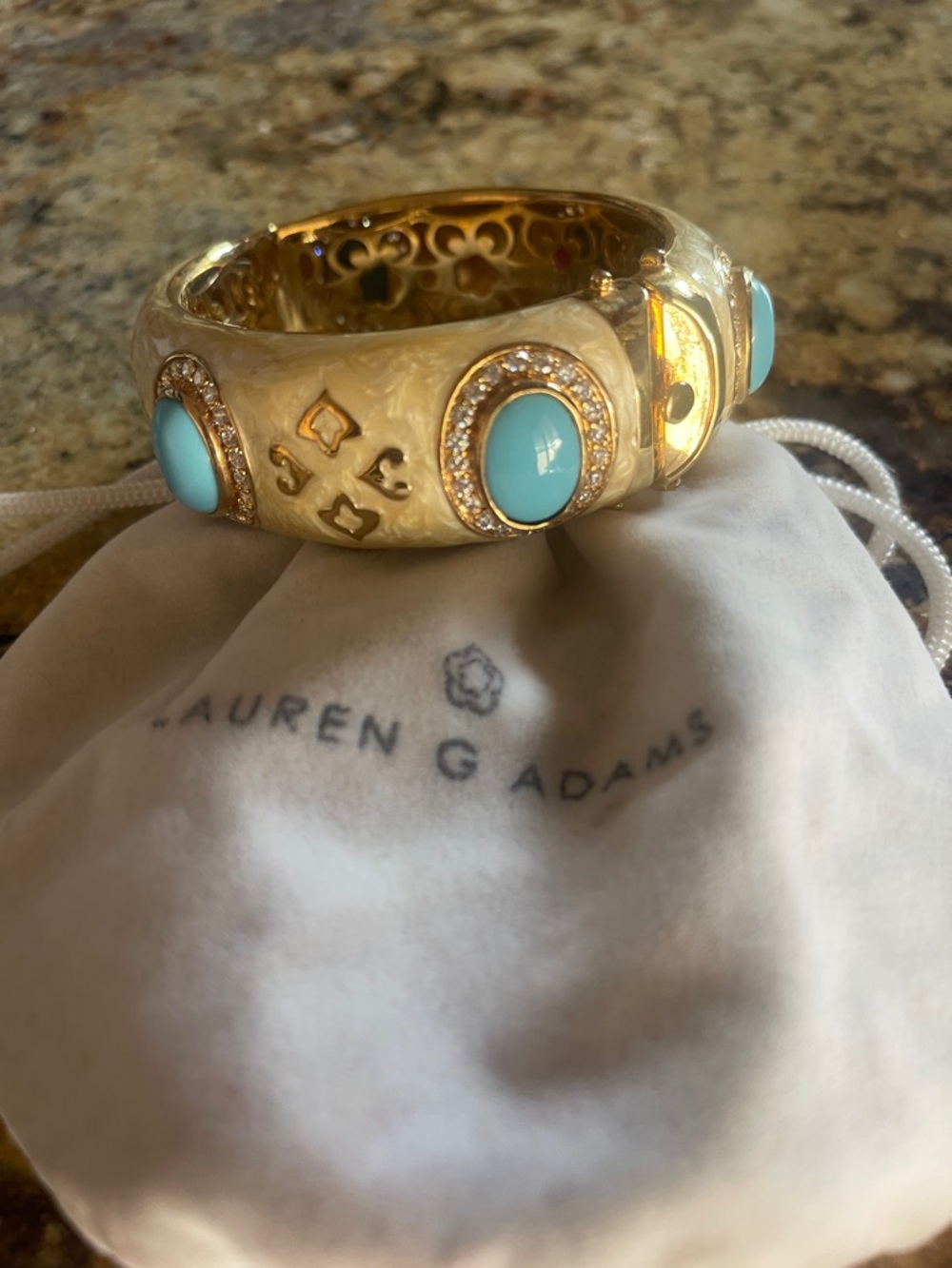 Lauren G. Adams Gold Bangle Bracelet with Turquoise Cabochons